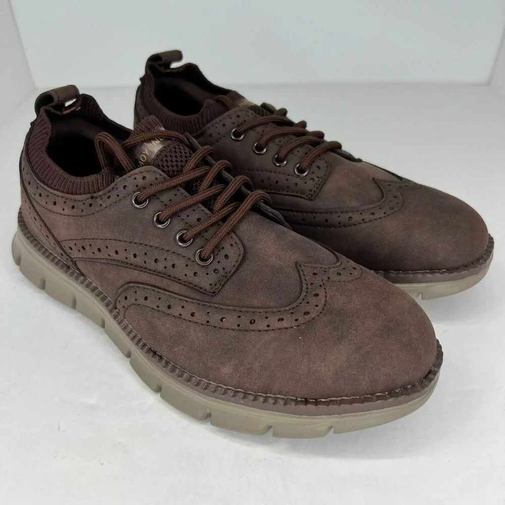 Haoyundong Mens Brown Oxford Faux Leather Casual Fashion Low Top Size 7 Shoes